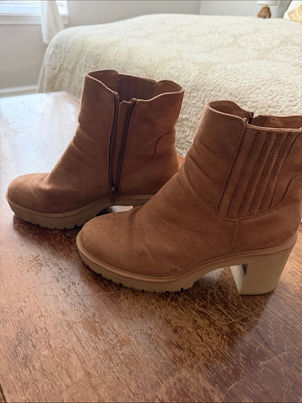 Women's Suede Ankle Boots in Brown - Zipper Side